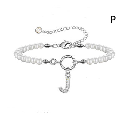 Personalized Pearl Beaded Bracelet with A–Z Letter Charm - Aurora Adorn