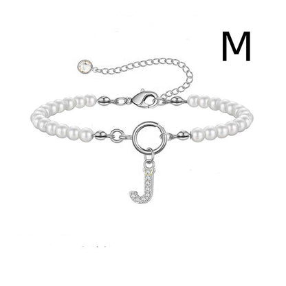 Personalized Pearl Beaded Bracelet with A–Z Letter Charm - Aurora Adorn
