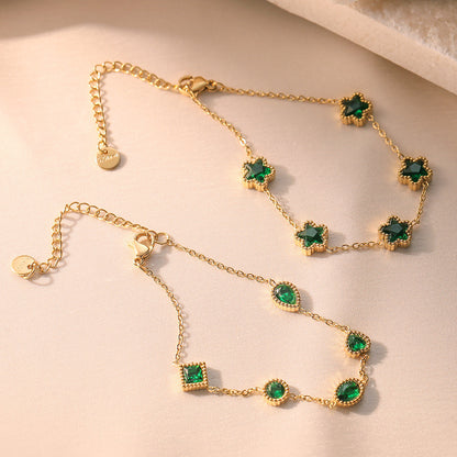 Elegant Gold Chain Bracelets with Green & White Crystal Charms - Aurora Adorn