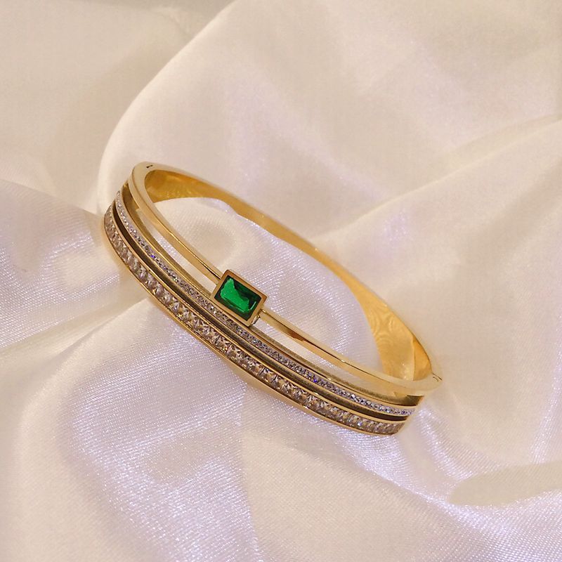Gold Stainless Steel Bangle Bracelet with Crystal Accents - Aurora Adorn