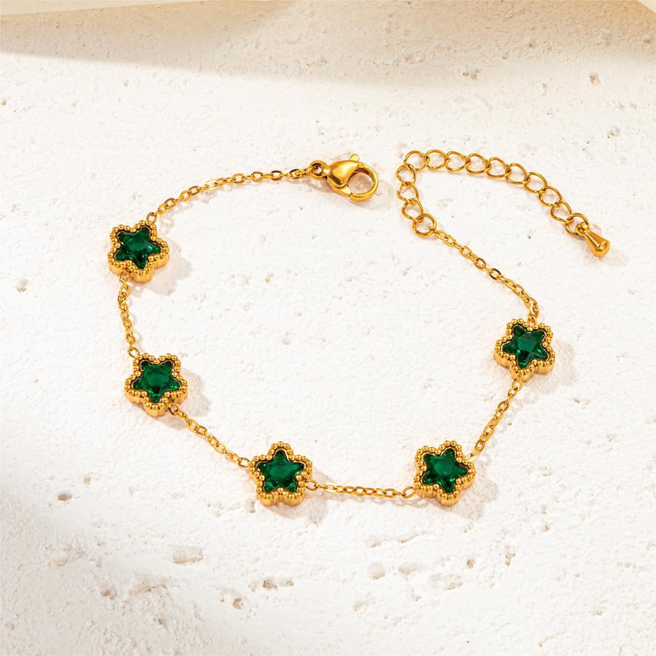 Elegant Gold Chain Bracelets with Green & White Crystal Charms - Aurora Adorn