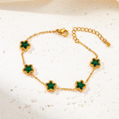 Elegant Gold Chain Bracelets with Green & White Crystal Charms - Aurora Adorn