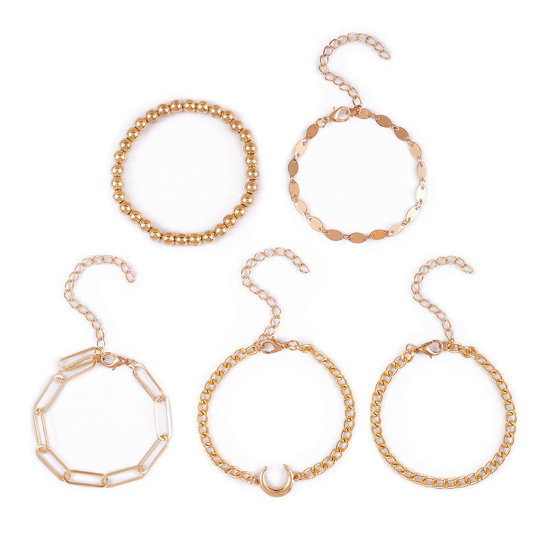 Gold Alloy Chain Bracelet Set – 5-Piece - Aurora Adorn