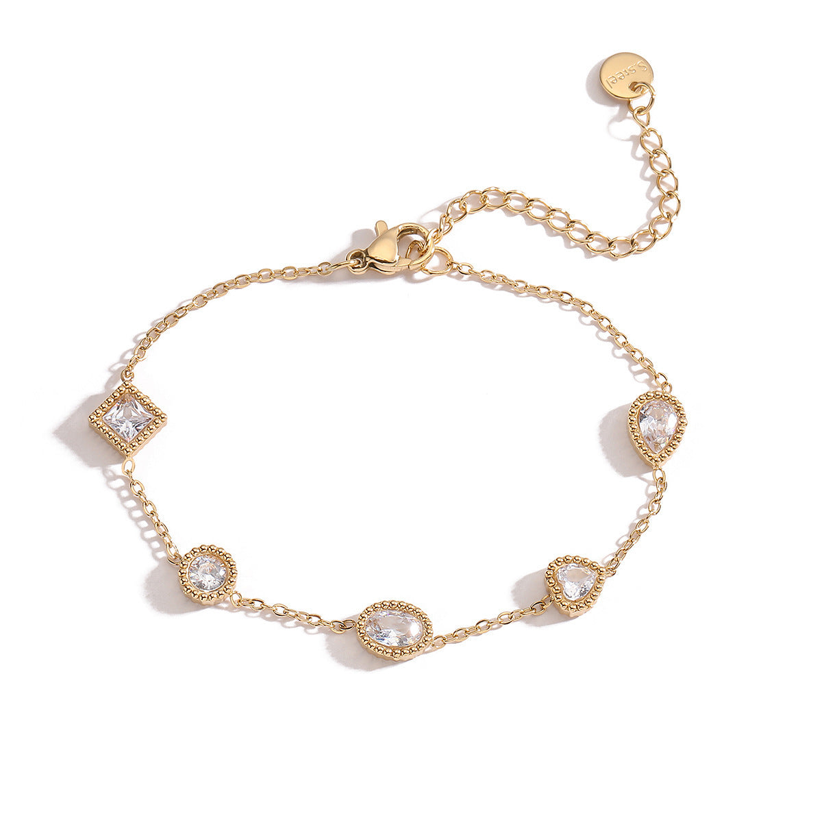 Elegant Gold Chain Bracelets with Green & White Crystal Charms - Aurora Adorn