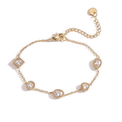 Elegant Gold Chain Bracelets with Green & White Crystal Charms - Aurora Adorn
