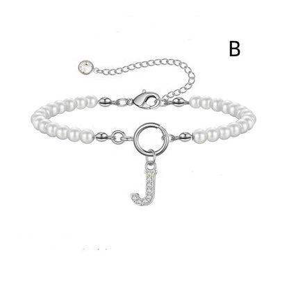 Personalized Pearl Beaded Bracelet with A–Z Letter Charm - Aurora Adorn