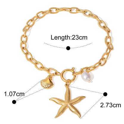 Gold Starfish Charm Bracelet with Seashell & Pearl - Aurora Adorn