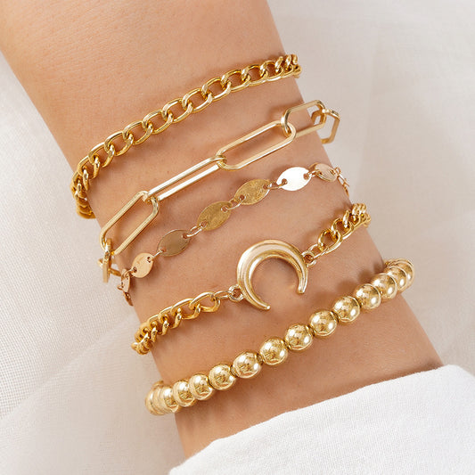 Gold Alloy Chain Bracelet Set – 5-Piece - Aurora Adorn