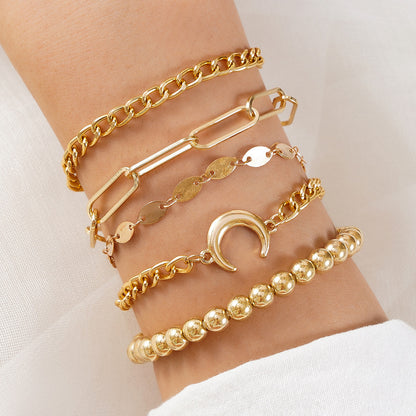Gold Alloy Chain Bracelet Set – 5-Piece - Aurora Adorn