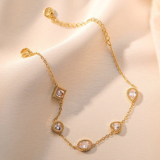 Elegant Gold Chain Bracelets with Green & White Crystal Charms - Aurora Adorn