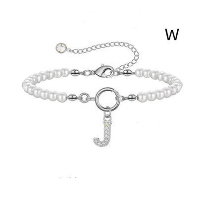 Personalized Pearl Beaded Bracelet with A–Z Letter Charm - Aurora Adorn