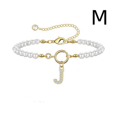 Personalized Pearl Beaded Bracelet with A–Z Letter Charm - Aurora Adorn