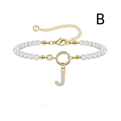 Personalized Pearl Beaded Bracelet with A–Z Letter Charm - Aurora Adorn