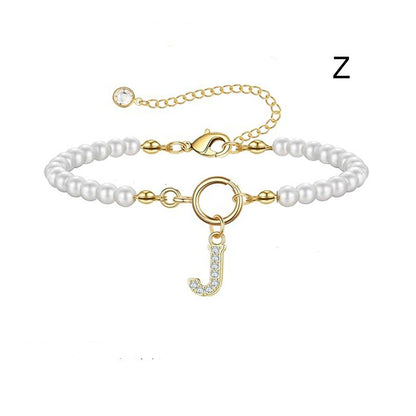 Personalized Pearl Beaded Bracelet with A–Z Letter Charm - Aurora Adorn