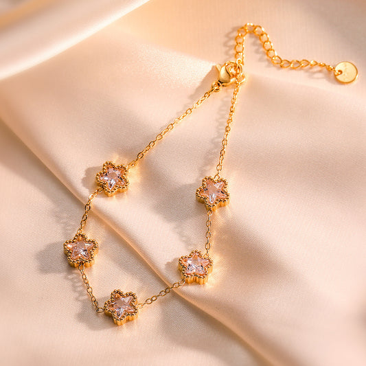 Elegant Gold Chain Bracelets with Green & White Crystal Charms - Aurora Adorn