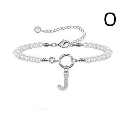 Personalized Pearl Beaded Bracelet with A–Z Letter Charm - Aurora Adorn