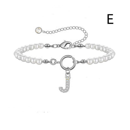 Personalized Pearl Beaded Bracelet with A–Z Letter Charm - Aurora Adorn