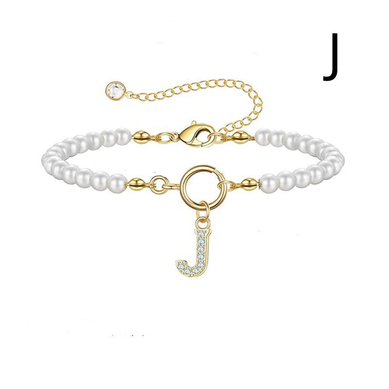 Personalized Pearl Beaded Bracelet with A–Z Letter Charm - Aurora Adorn