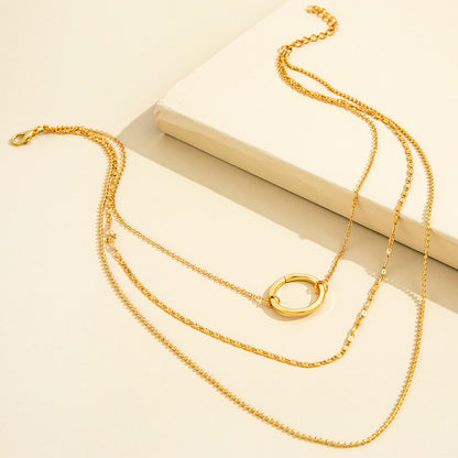 Elegant Gold Layered Necklace with Circle Pendant – Minimalist Fashion Jewelry - Aurora Adorn