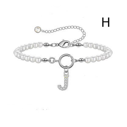 Personalized Pearl Beaded Bracelet with A–Z Letter Charm - Aurora Adorn