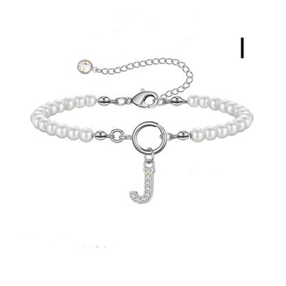 Personalized Pearl Beaded Bracelet with A–Z Letter Charm - Aurora Adorn