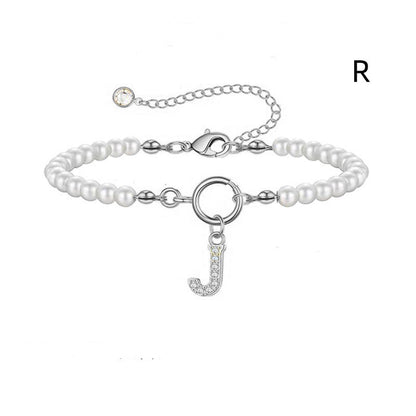 Personalized Pearl Beaded Bracelet with A–Z Letter Charm - Aurora Adorn