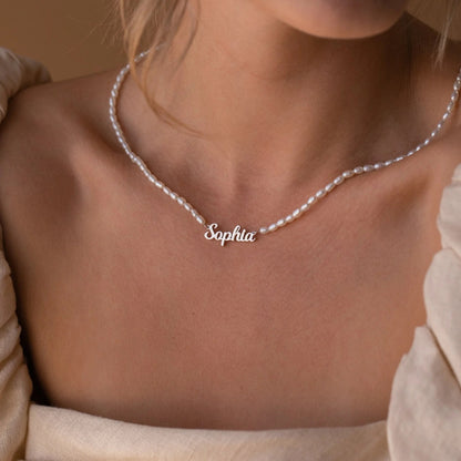 Personalized Custom Name Pendant Fashion Pearl Beaded Necklace For Women - Aurora Adorn