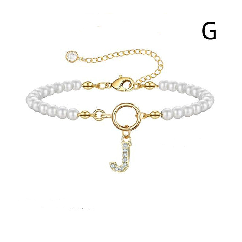 Personalized Pearl Beaded Bracelet with A–Z Letter Charm - Aurora Adorn