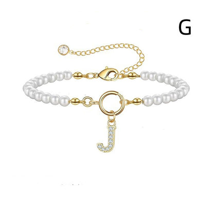Personalized Pearl Beaded Bracelet with A–Z Letter Charm - Aurora Adorn