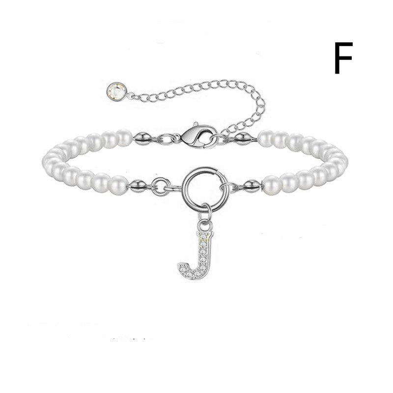 Personalized Pearl Beaded Bracelet with A–Z Letter Charm - Aurora Adorn
