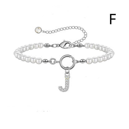 Personalized Pearl Beaded Bracelet with A–Z Letter Charm - Aurora Adorn
