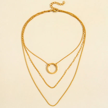 Elegant Gold Layered Necklace with Circle Pendant – Minimalist Fashion Jewelry - Aurora Adorn