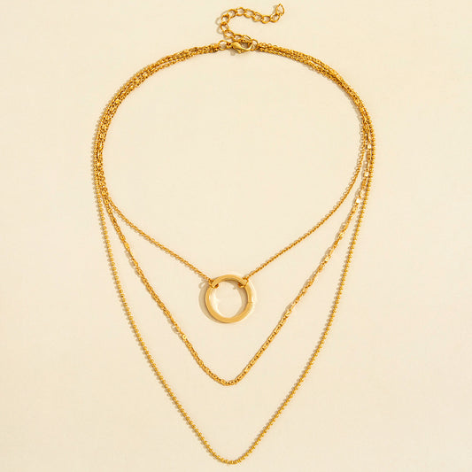 Elegant Gold Layered Necklace with Circle Pendant – Minimalist Fashion Jewelry - Aurora Adorn