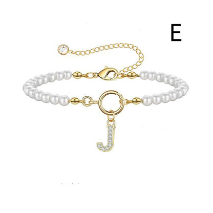 Personalized Pearl Beaded Bracelet with A–Z Letter Charm - Aurora Adorn