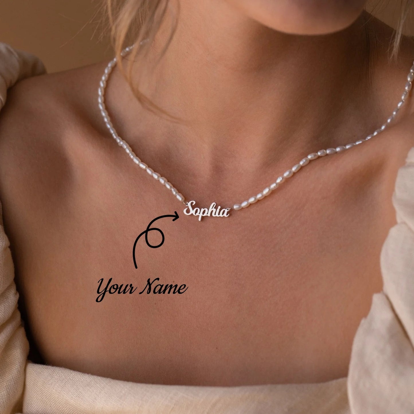 Personalized Custom Name Pendant Fashion Pearl Beaded Necklace For Women - Aurora Adorn