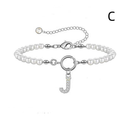 Personalized Pearl Beaded Bracelet with A–Z Letter Charm - Aurora Adorn