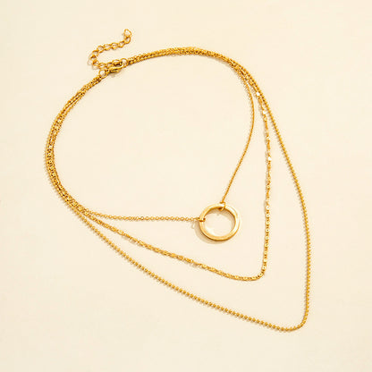 Elegant Gold Layered Necklace with Circle Pendant – Minimalist Fashion Jewelry - Aurora Adorn