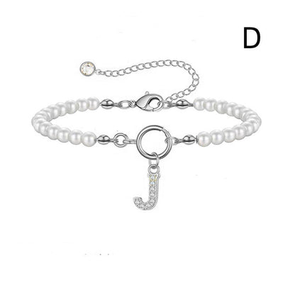 Personalized Pearl Beaded Bracelet with A–Z Letter Charm - Aurora Adorn