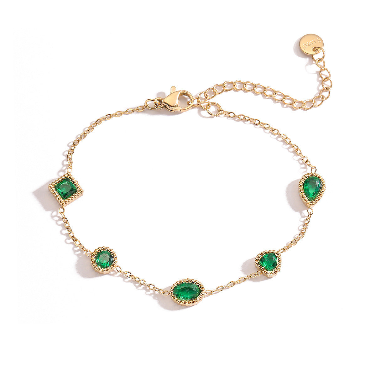 Elegant Gold Chain Bracelets with Green & White Crystal Charms - Aurora Adorn
