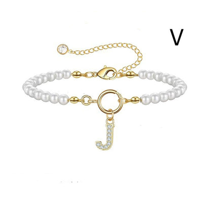 Personalized Pearl Beaded Bracelet with A–Z Letter Charm - Aurora Adorn