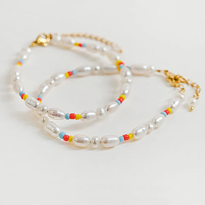 Pearl & Silver Beaded Bracelet – Elegant Women’s Jewelry with Color Accents