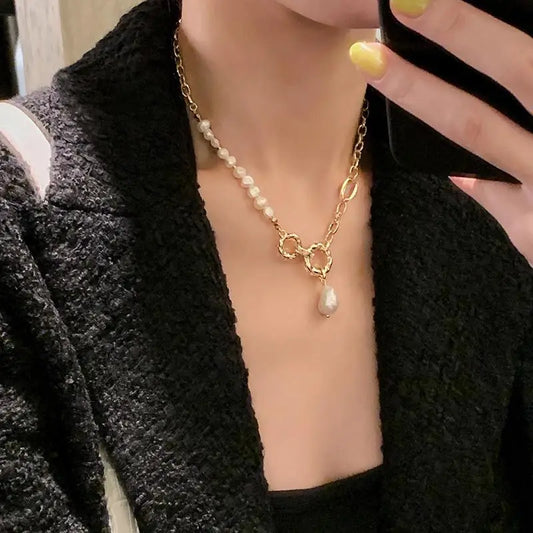 Gold Chain & Pearl Pendant Necklace - Aurora Adorn