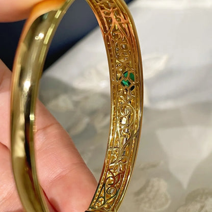 Luxury Emerald & Diamond Bangle Bracelet – 925 Sterling Silver, Gold Plated, Certified Fine Jewelry - Aurora Adorn