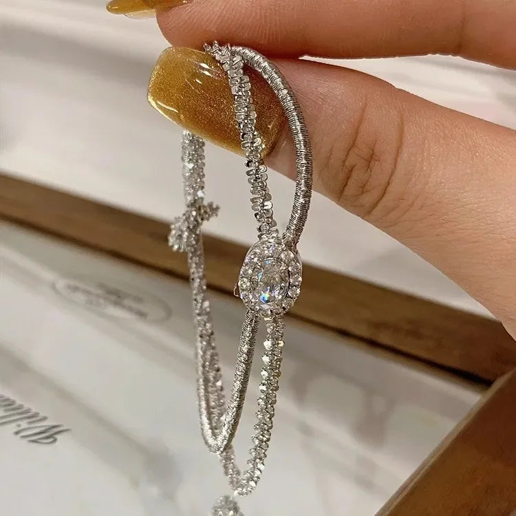 Double Layer Crystal Bracelet – Silver Plated Women’s Jewelry