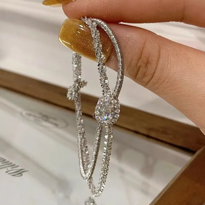 Double Layer Crystal Bracelet – Silver Plated Women’s Jewelry