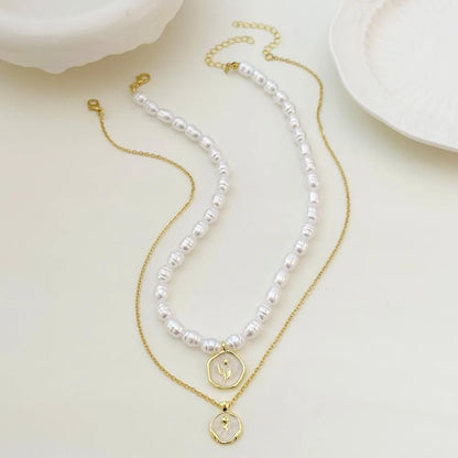 Golden Pearl Medallion Necklace – Elegant Alloy & Pearl Pendant Choker for Women - Aurora Adorn