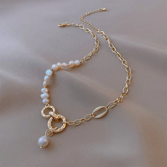 Gold Chain & Pearl Pendant Necklace - Aurora Adorn