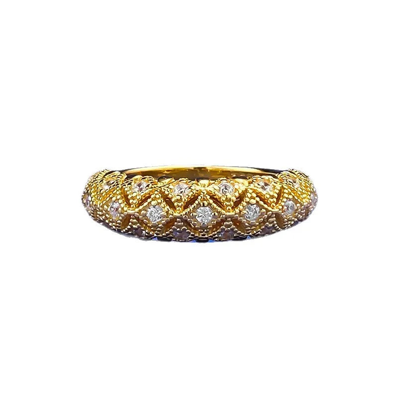 Luxury  Silver Ring – Gold Plated with Sparkling Stones - Aurora Adorn