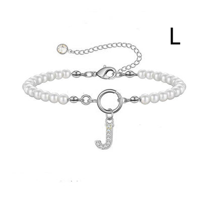 Personalized Pearl Beaded Bracelet with A–Z Letter Charm - Aurora Adorn