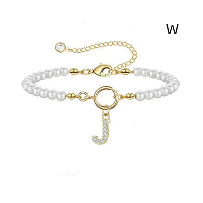 Personalized Pearl Beaded Bracelet with A–Z Letter Charm - Aurora Adorn